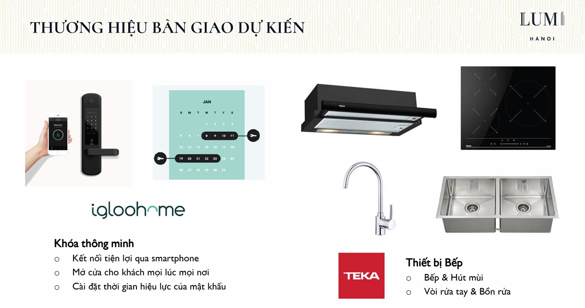 Khóa cửa sử dụng khóa thông minh đa chức năng thương hiệu IGLOOHOME, thiết bị bếp cao cấp thương hiệu Teka của Đức