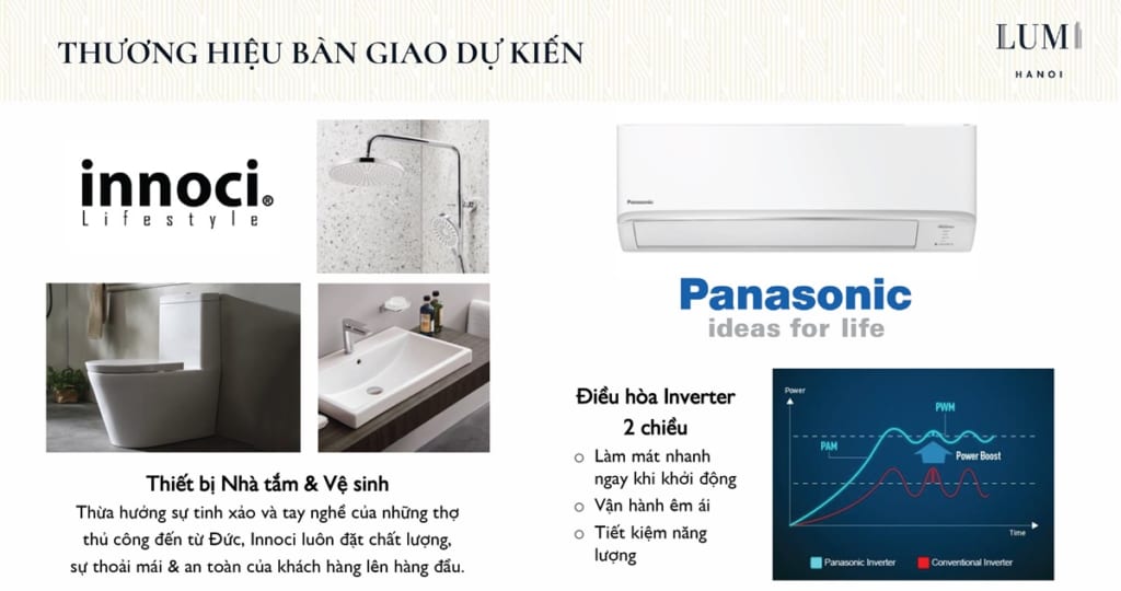 Thiết bị vệ sinh tại Lumi Hanoi được sử dụng thương hiệu Innoci đến từ Đức, điều hòa 2 chiều Inverter